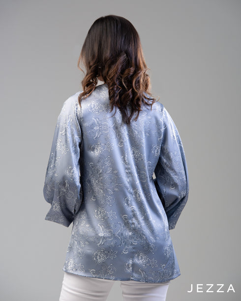 Lustrous Bloom: Printed Satin Balloon Sleeve Top 67281